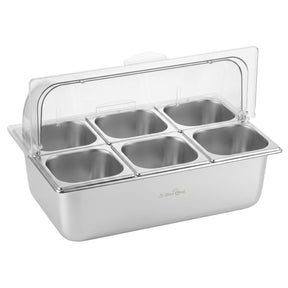 5-Star Chef 6 Pan Food Serving Display Stainless Steel Cooler Platter with Clear Roll Top Cover - SportZone.co.nz