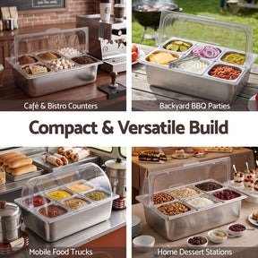 5-Star Chef 6 Pan Food Serving Display Stainless Steel Cooler Platter with Clear Roll Top Cover - SportZone.co.nz