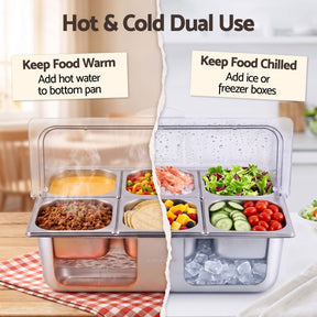 5-Star Chef 6 Pan Food Serving Display Stainless Steel Cooler Platter with Clear Roll Top Cover - SportZone.co.nz