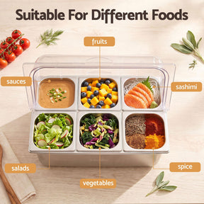 5-Star Chef 6 Pan Food Serving Display Stainless Steel Cooler Platter with Clear Roll Top Cover - SportZone.co.nz