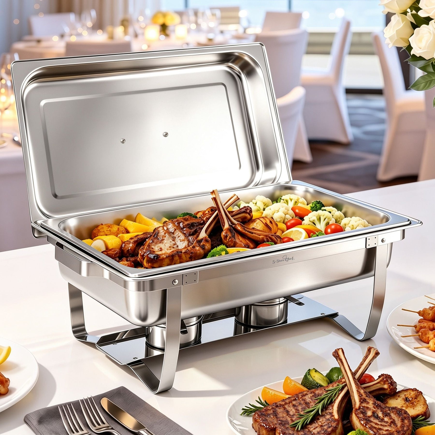 5-Star Chef Chafing Dish 9L 1-Pan Buffet Warmer Food Warmer Catering Server - SportZone.co.nz