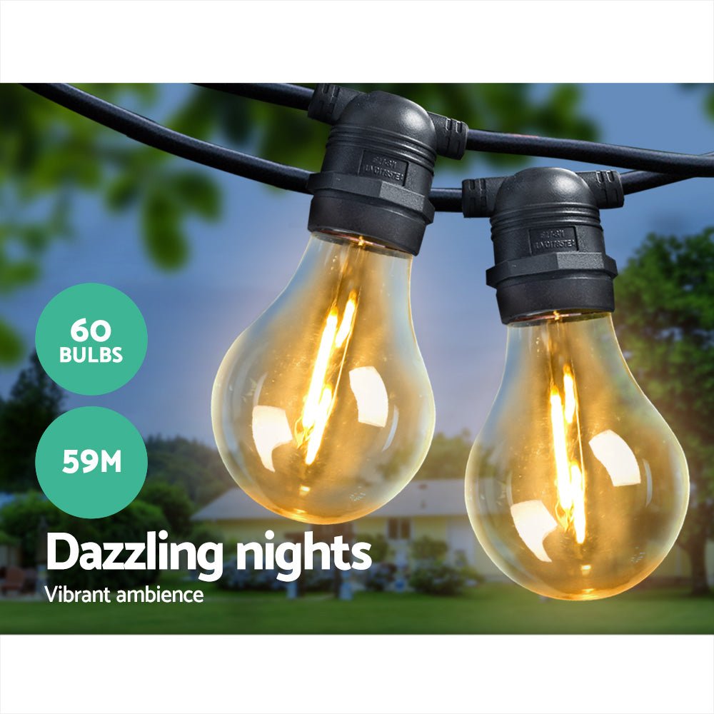 59m LED Festoon String Lights Outdoor Christmas Decorations Wedding Garden Party - SportZone.co.nz