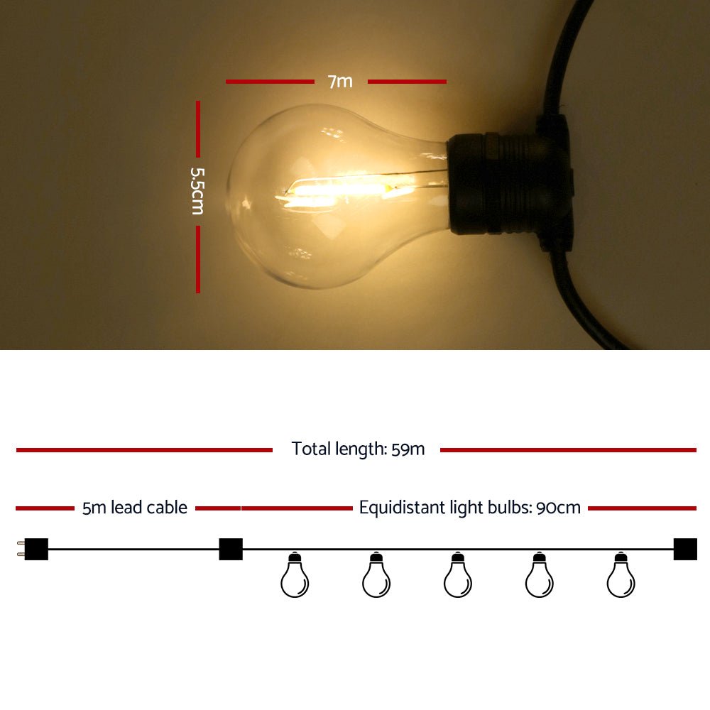 59m LED Festoon String Lights Outdoor Christmas Decorations Wedding Garden Party - SportZone.co.nz