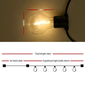 59m LED Festoon String Lights Outdoor Christmas Decorations Wedding Garden Party - SportZone.co.nz
