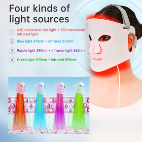 LED Light Therapy Face Mask – 98 LEDs, 4 Colour Modes, USB Rechargeable