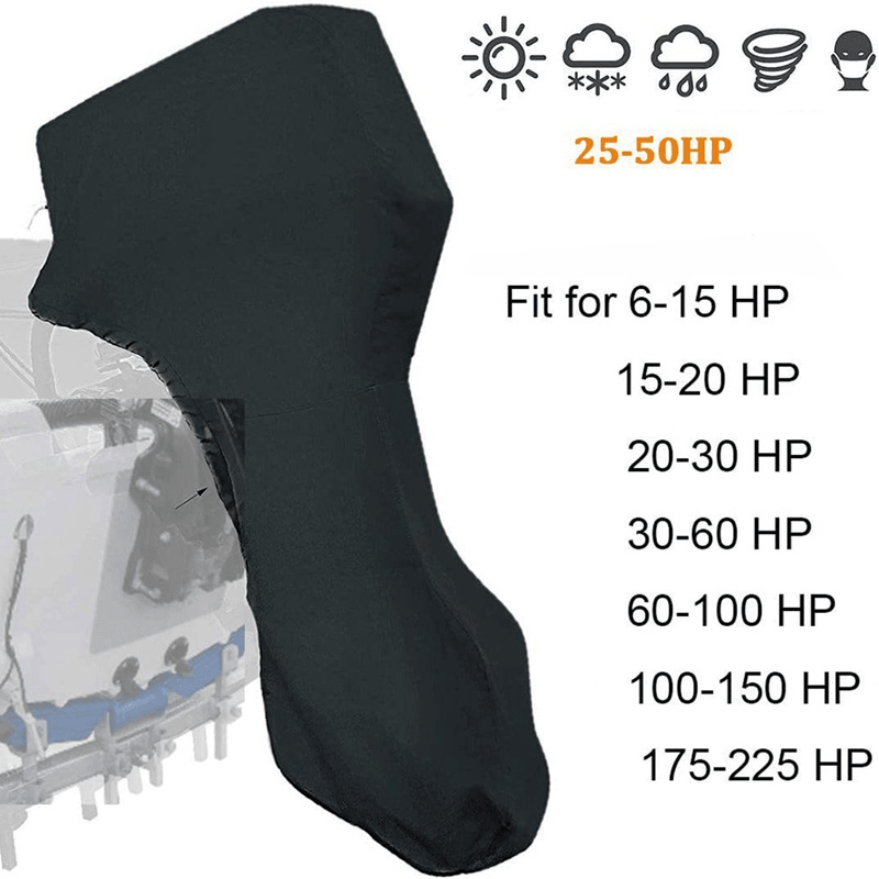 600D Oxford Cloth Outboard Motor Cover, Waterproof UV Resistant Boat Engine Protective Cover for Yacht Fishing Boat（100-150HP） - SportZone.co.nz
