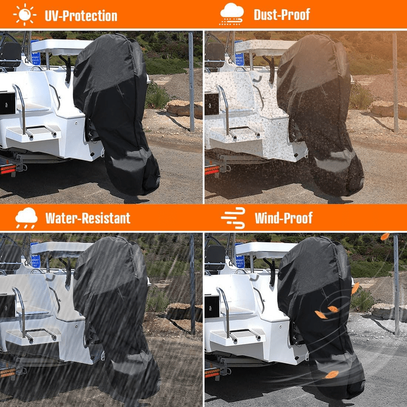 600D Oxford Cloth Outboard Motor Cover, Waterproof UV Resistant Boat Engine Protective Cover for Yacht Fishing Boat（15-20HP） - SportZone.co.nz