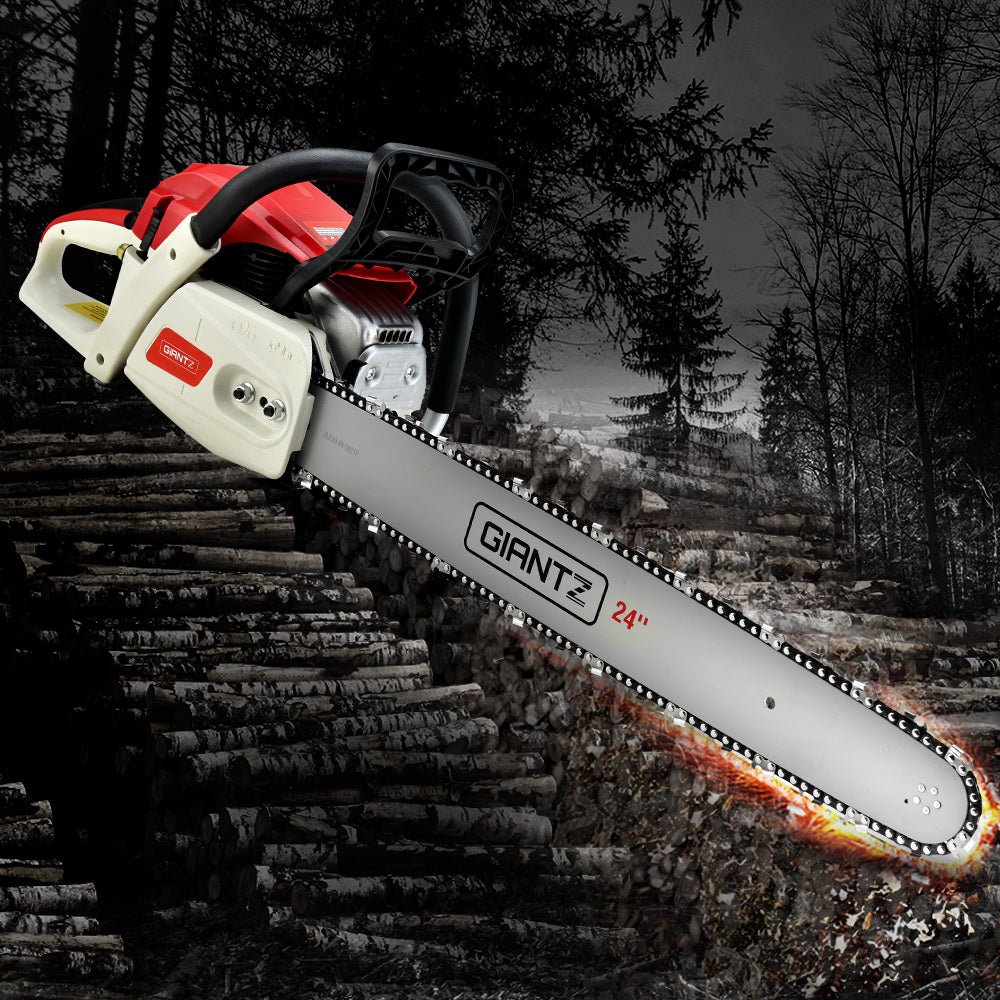 65cc Petrol Chainsaw 24" Bar – Powerful 2 - Stroke E - Start Giantz Chain Saw - SportZone.co.nz