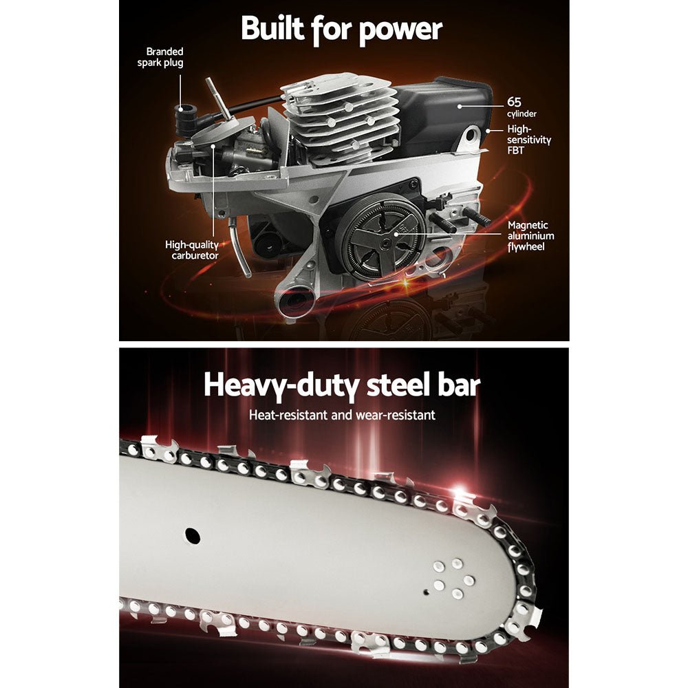 65cc Petrol Chainsaw 24" Bar – Powerful 2 - Stroke E - Start Giantz Chain Saw - SportZone.co.nz