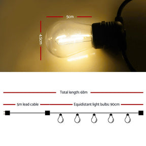 68m LED Festoon String Lights Christmas Decorations Wedding Party Outdoor Garden - SportZone.co.nz