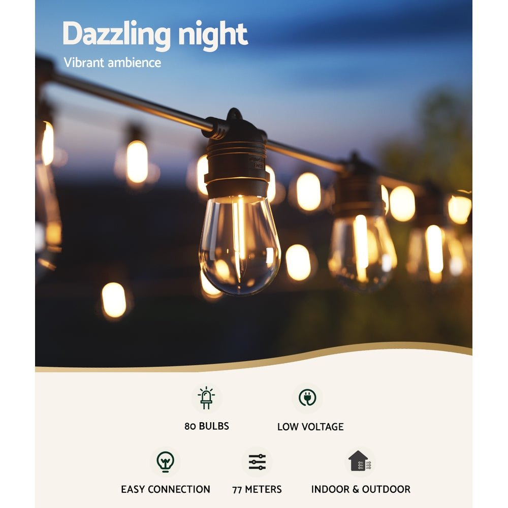 77m Festoon Lights Christmas Fairy String Lights Outdoor Party Garden Decor - SportZone.co.nz