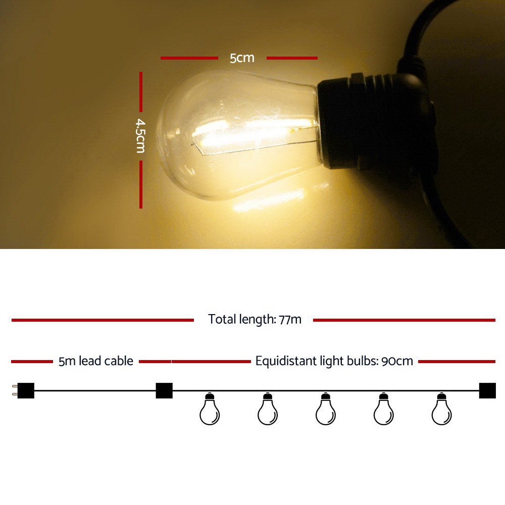 77m LED Festoon String Lights Christmas Decorations Wedding Party Outdoor Garden - SportZone.co.nz