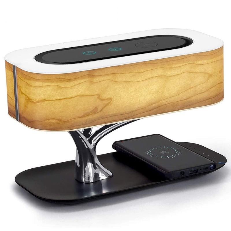 Modern LED Desk Lamp with Bluetooth Speaker and Phone Charger – Dimmable, Wireless, and Stylish