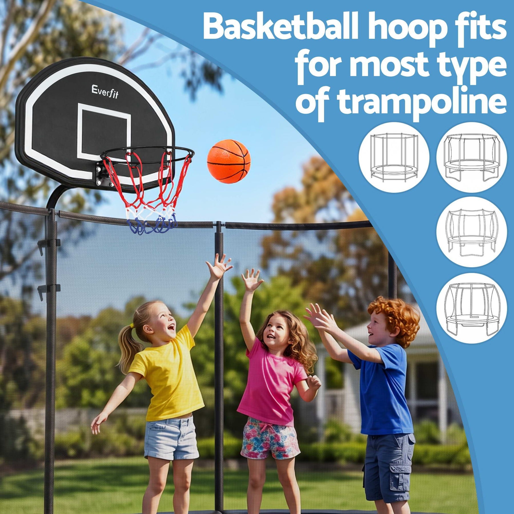 Everfit Kids Basketball Hoop with Ball and Pump Fit for Trampoline 25mm-32mm Poles Black