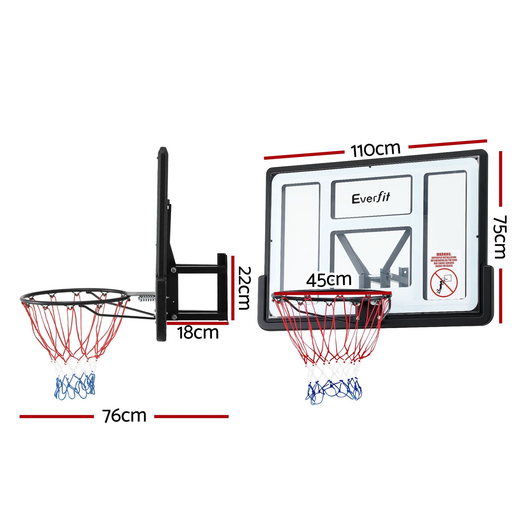 Everfit 43-Inch Wall Mount Kids Basketball Hoop Backboard Outdoor Sports