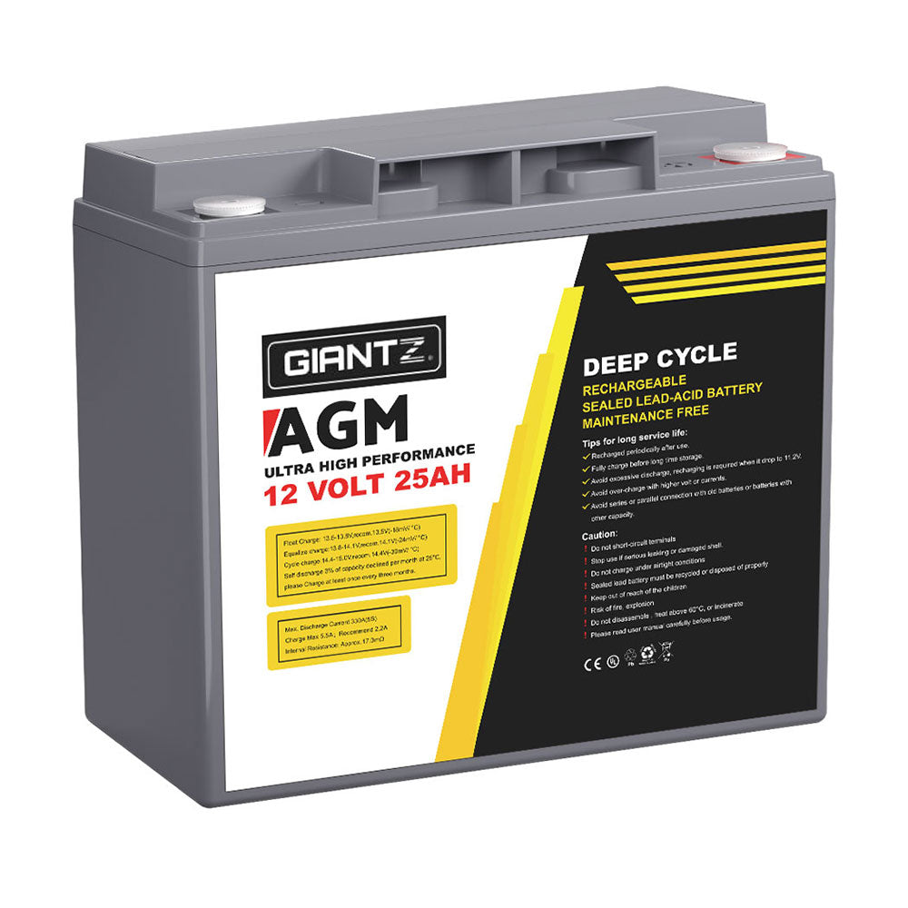 Giantz AGM Deep Cycle Battery 12V 25Ah Box Portable Solar Caravan Camping