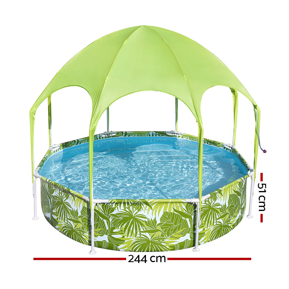 Bestway Kids Pool 244x51cm Steel Frame Swimming Play Pools Canopy 1688L