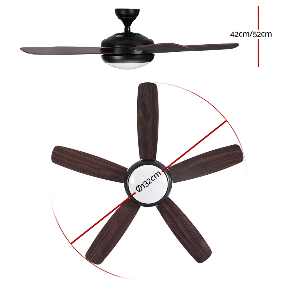 Devanti 52'' Ceiling Fan AC Motor 5 Blades w/Light - Dark Wood