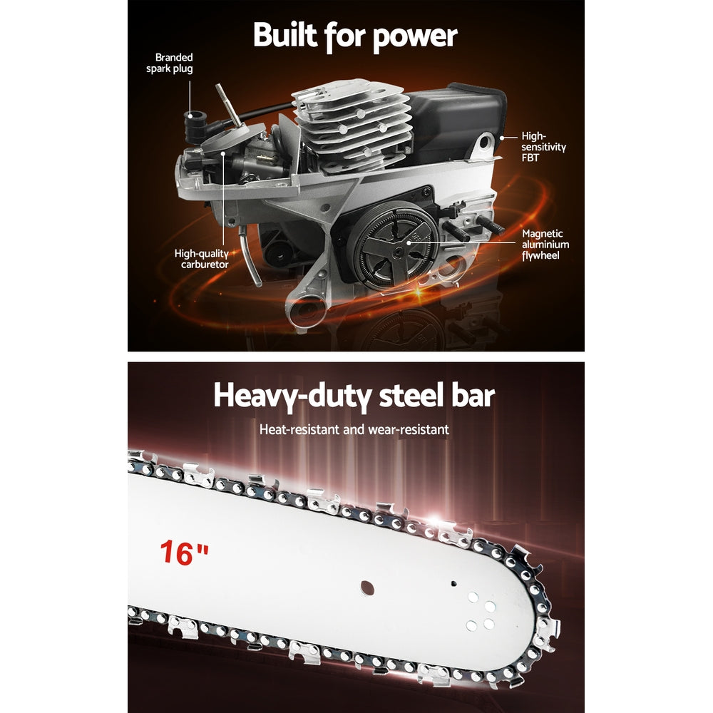 Giantz Chainsaw Petrol 45CC 16" Bar Commercial E-Start Pruning Chain Saw