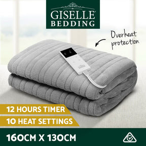 Giselle Bedding Heated Electric Throw Rug Fleece Sunggle Blanket Washable Silver