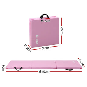 Everfit 180x60cm Gymnastics Mats Folding Exercise Floor Mat Portable 3 Fold Tumbling Mat Pink