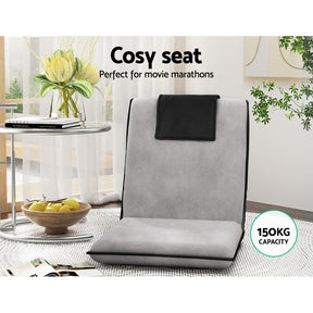 Artiss 2X Floor Lounge Sofa Bed Floor Cushion Velvet Grey