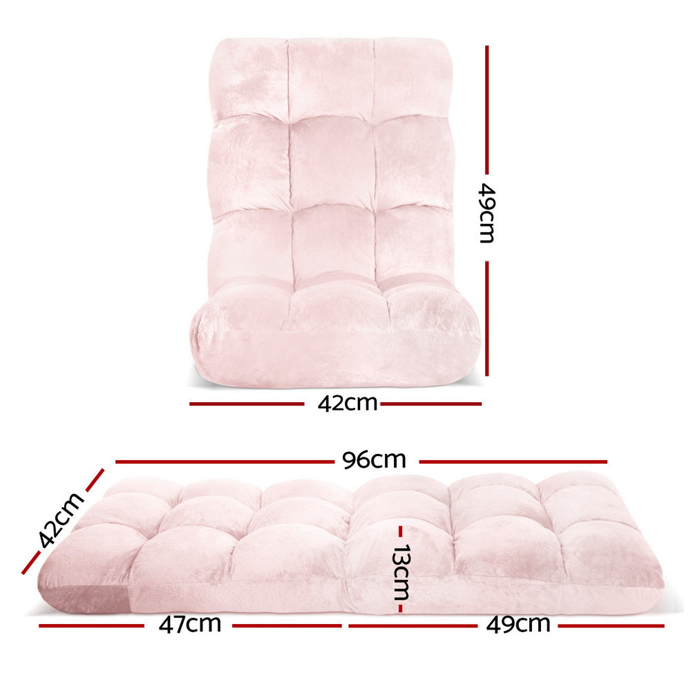 Artiss Floor Lounge Sofa Bed Flannel Fabric Pink