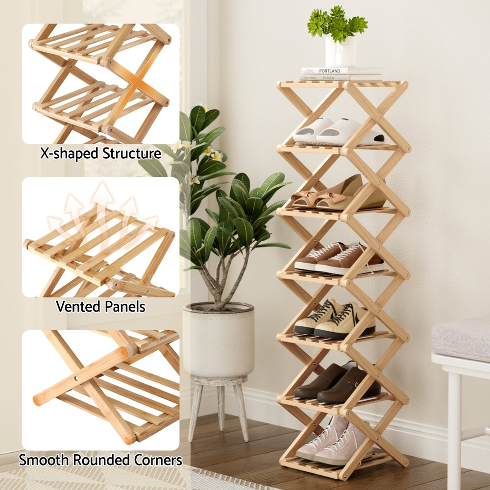 Artiss 7 Tier Bamboo Foldable Shoe Rack Organizer Entryway
