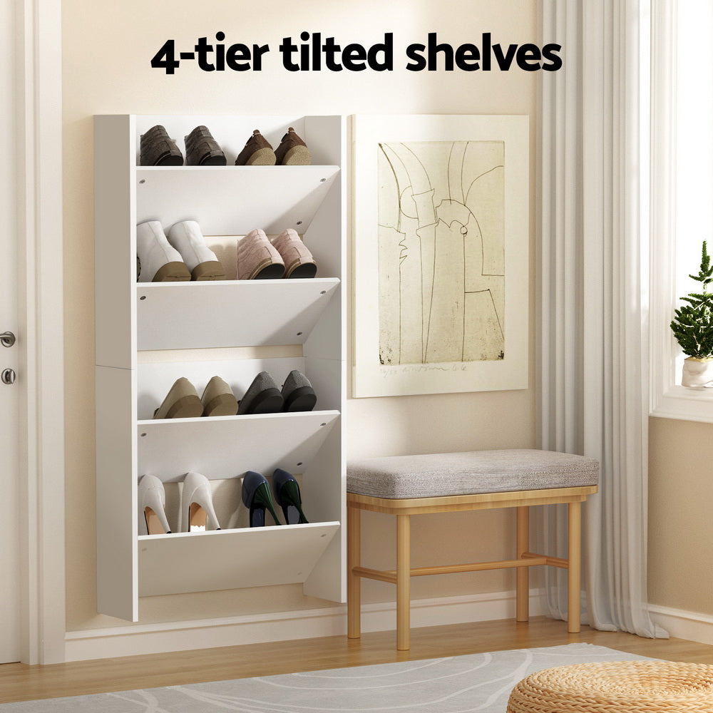 Artiss Shoe Rack 2-tier 12 Pairs Wall Mounted x2 - White