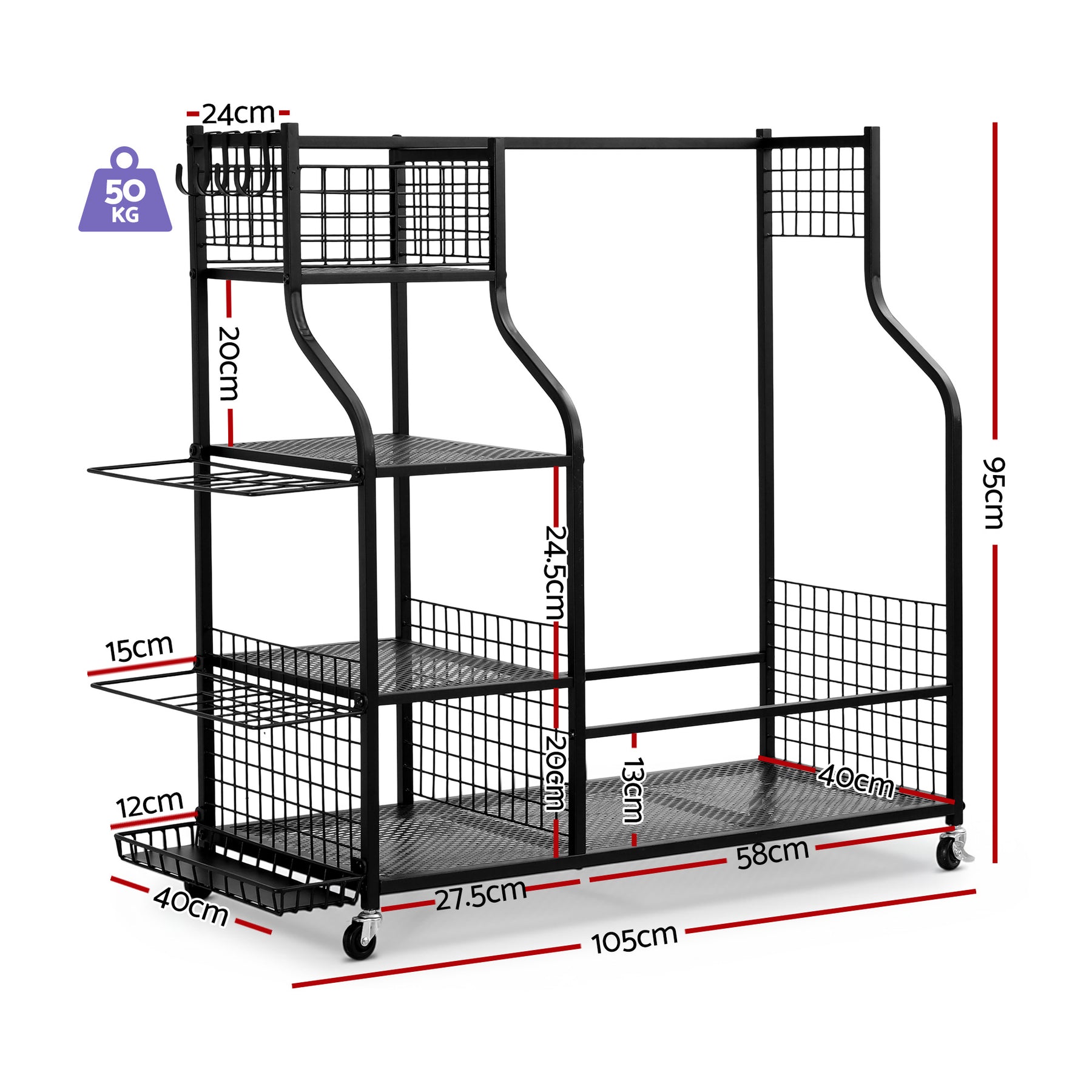 Everfit Golf Bag Storage Golf Storage Garage Organizer with Wheels Black