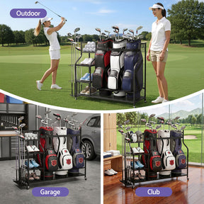 Everfit Golf 3 Bag Storage Golf Storage Garage Organiser with Wheels Black