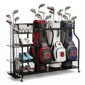 Everfit Golf 3 Bag Storage Golf Storage Garage Organiser with Wheels Black