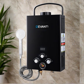 Devanti Portable Gas Water Heater 8L/Min With Pump LPG System Black