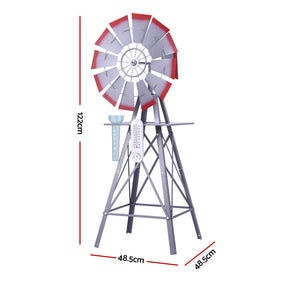 Gardeon Garden Windmill Metal Weather Station with Rain Gauge 122cm Silver