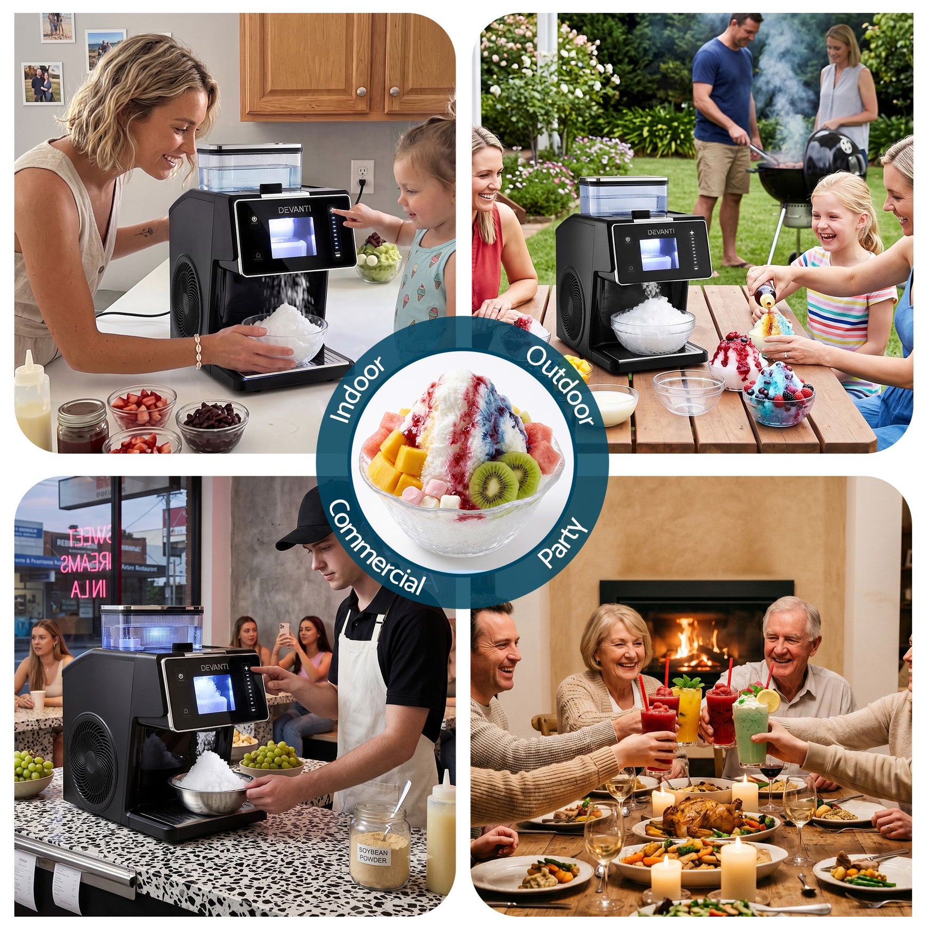 Devanti 20kg/24hr Ice Maker Snowflake Bingsu Shaved Ice Slushie Maker Black