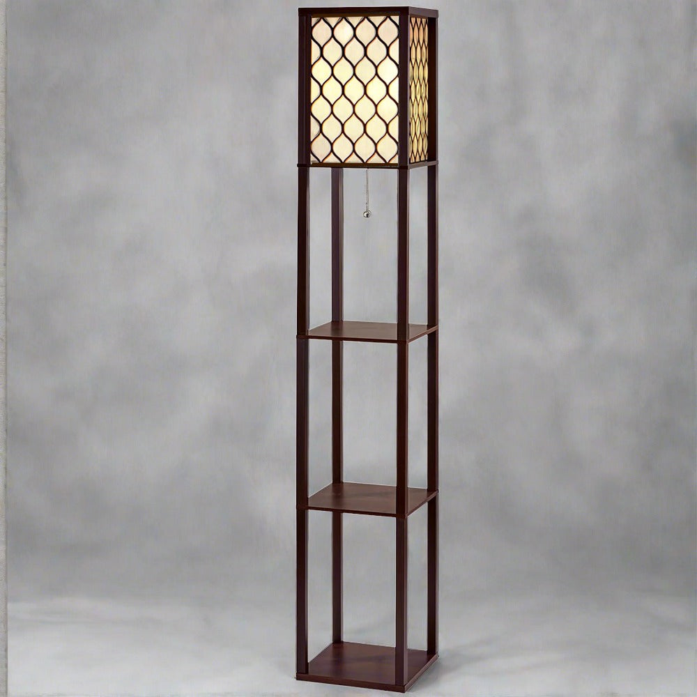 Artiss Floor Lamp 3 Tier Shelf Storage LED Light Stand Home Room Pattern Brown