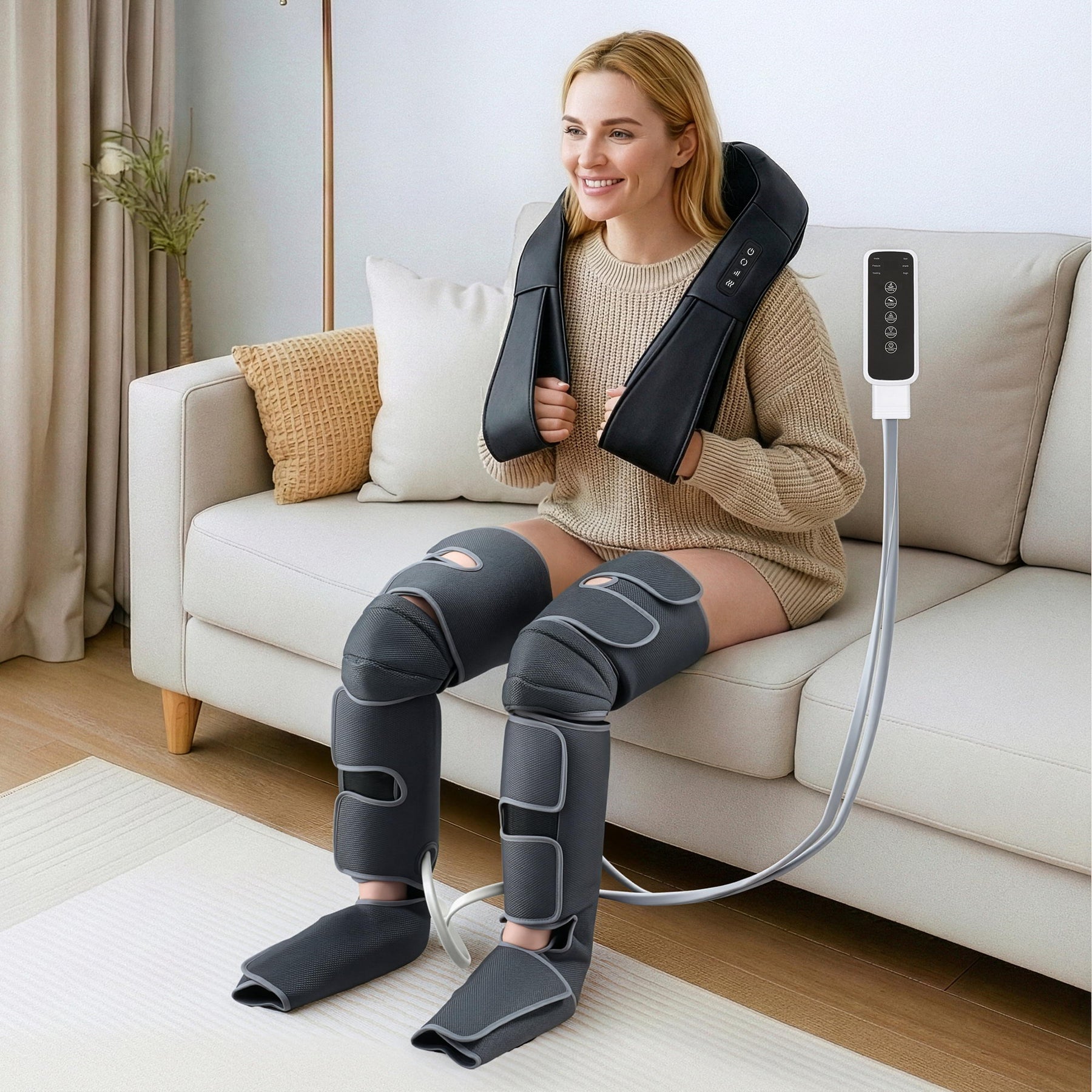 Livemor Electric Leg Foot Massager Air Wrap With Shiatsu Neck Massager Heating