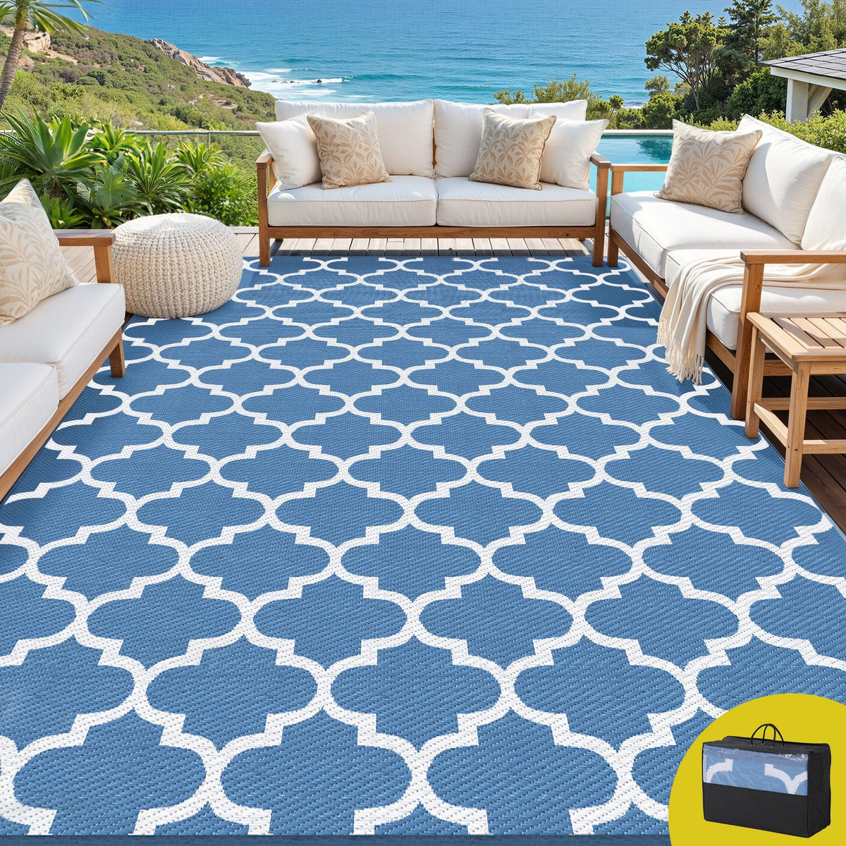 Gardeon Outdoor Rugs 274x366cm Large Carpet Reversible Area Mat PP Dual-Sided Patio Rug Blue