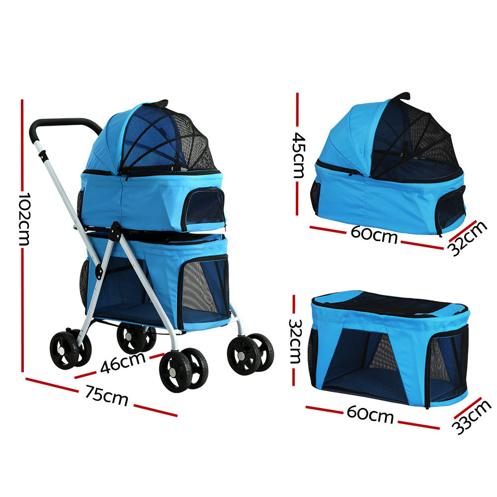 i.Pet Pet Stroller Dog Pram Large Cat Carrier Travel Foldable 4 Wheels Double