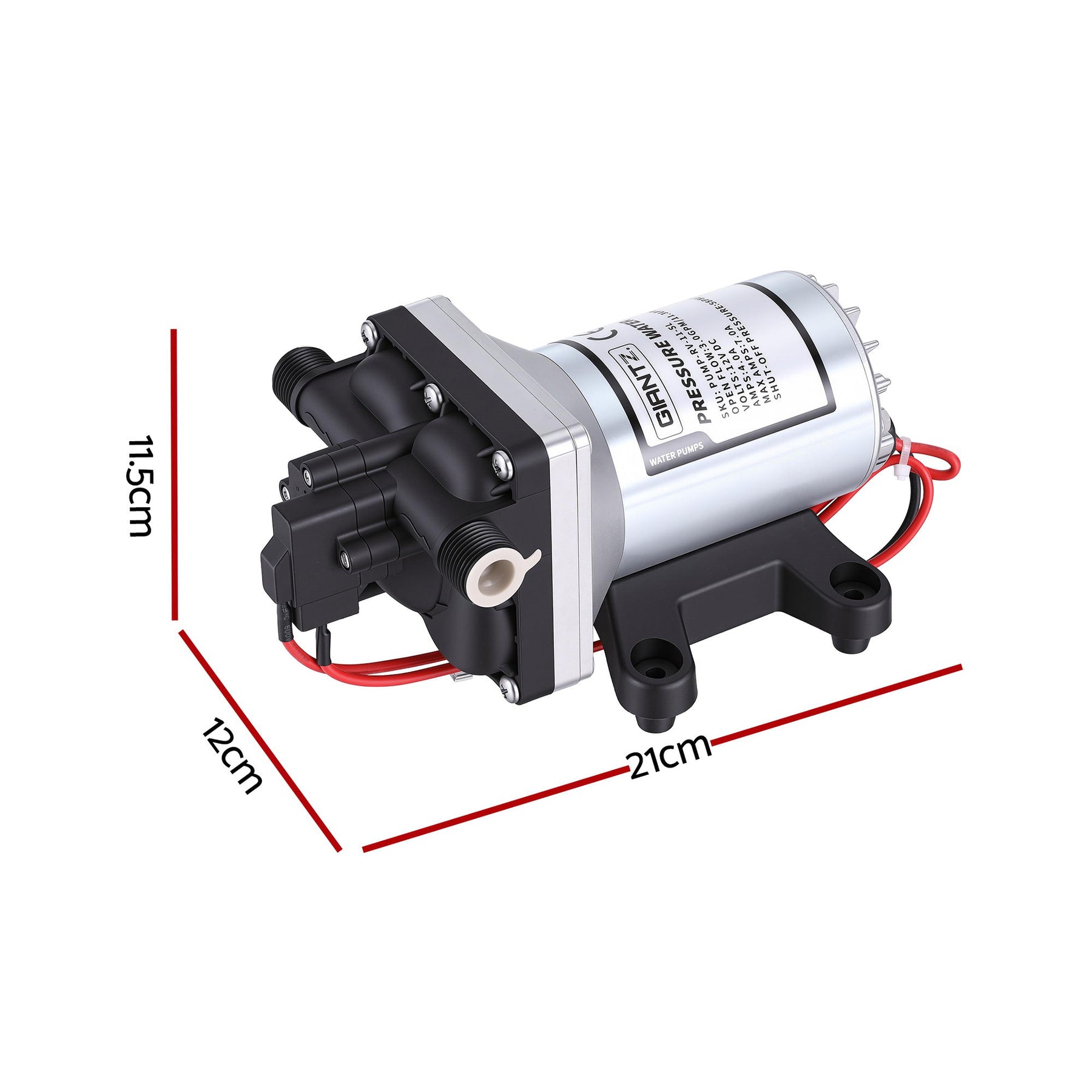 Giantz 12V DC Water Pump, 11.3LPM 55PSI 3 GPM Self-Priming RV Water Pressure Pump with Automatic Pressure Switch, for RV Marine Camping Yacht Garden Fresh Water Diaphragm, 2088-554-144 Replacement