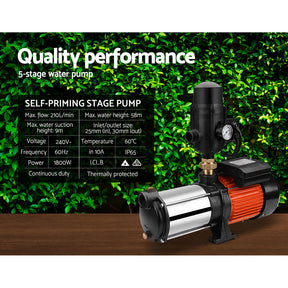 Giantz Garden Water Pump High Pressure 1800W 5-Stage Tank Irrigation Black