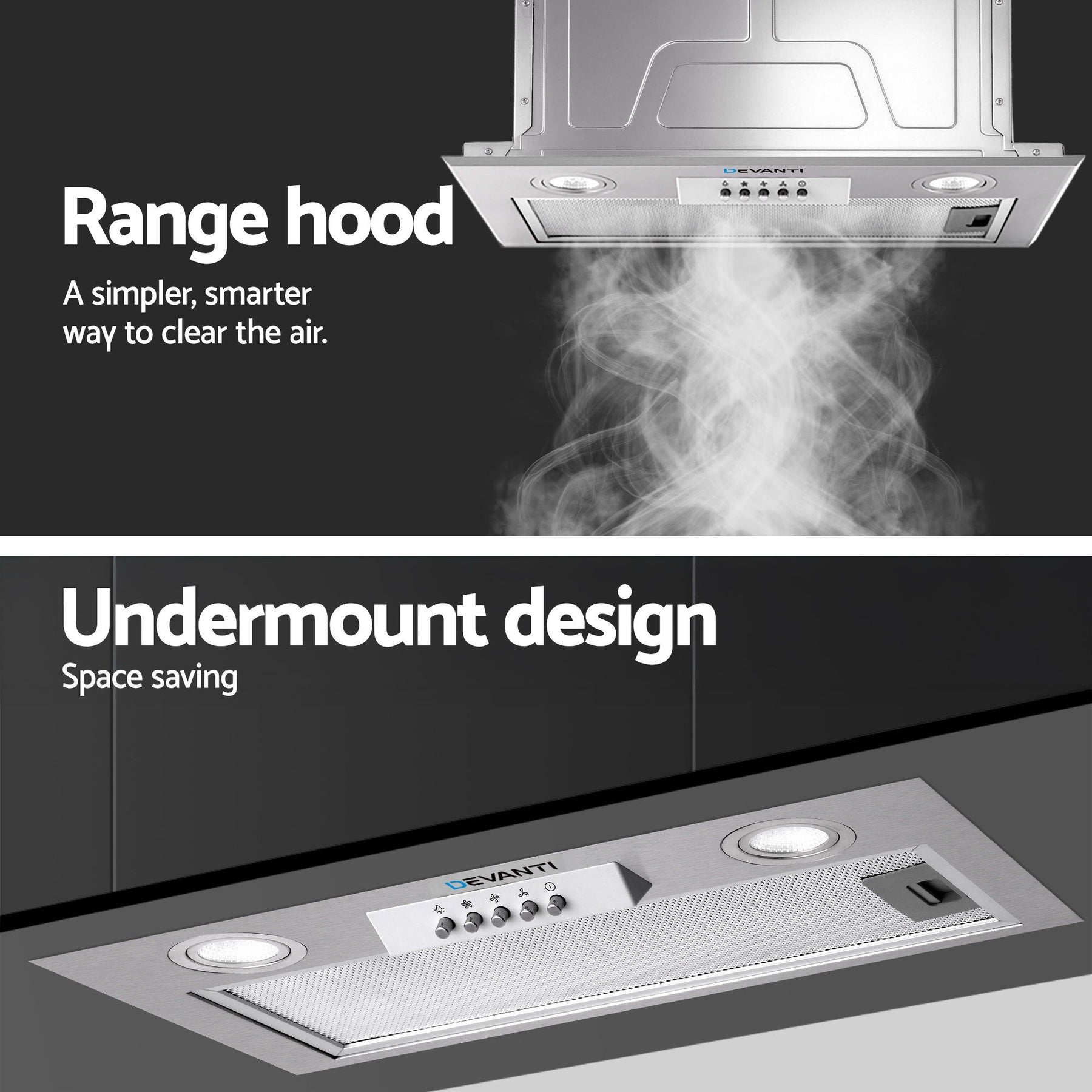 Devanti 520mm Range Hood 52cm Rangehood Stainless Steel