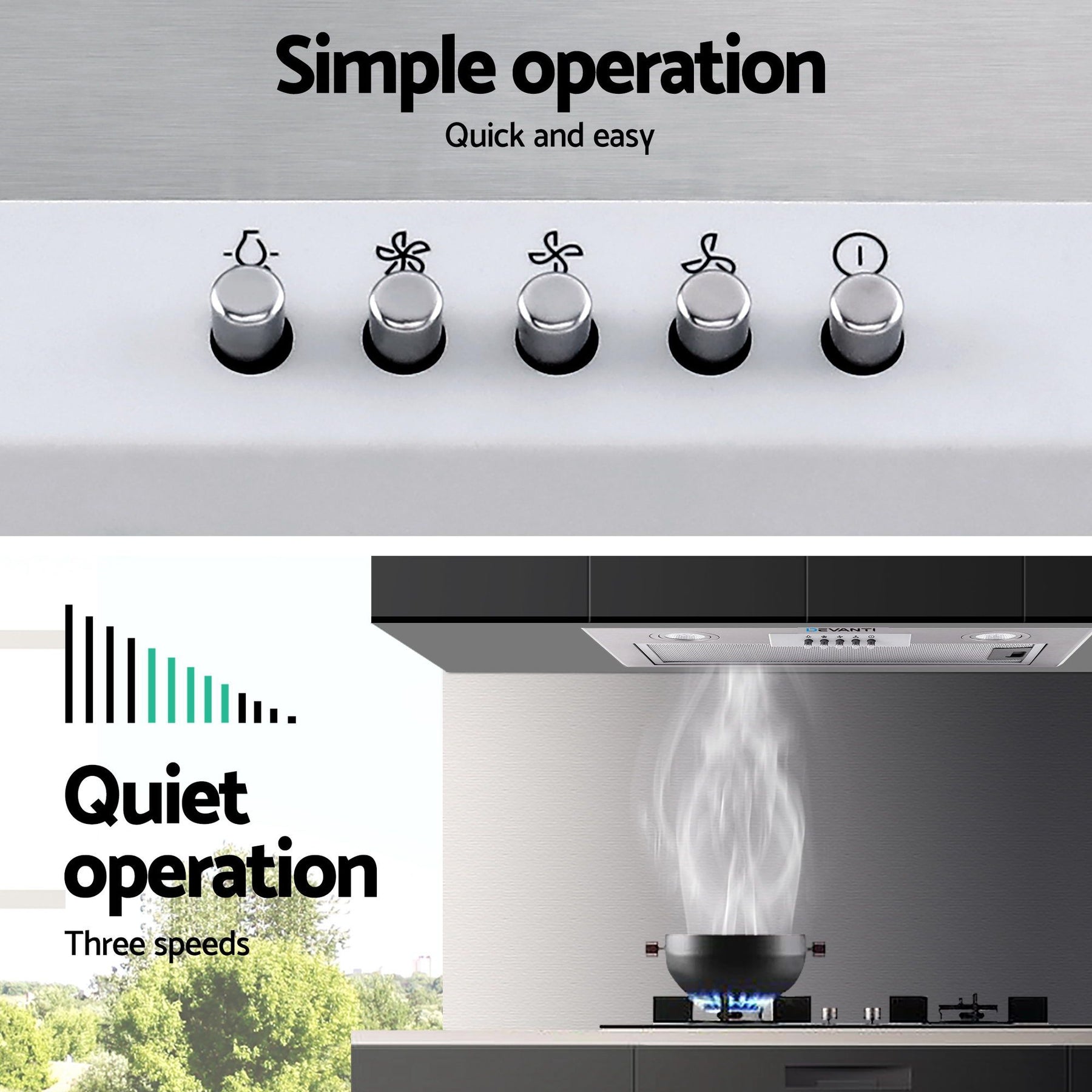Devanti 520mm Range Hood 52cm Rangehood Stainless Steel