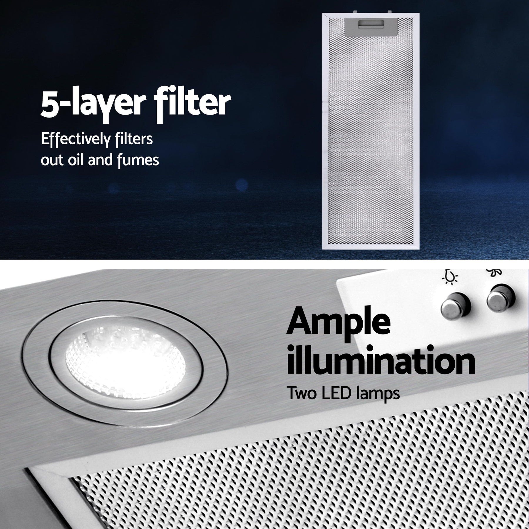 Devanti 520mm Range Hood 52cm Rangehood Stainless Steel