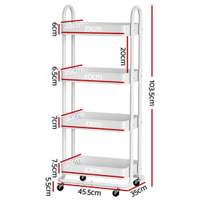 Artiss Storage Trolley Kitchen Cart 4 Tiers White