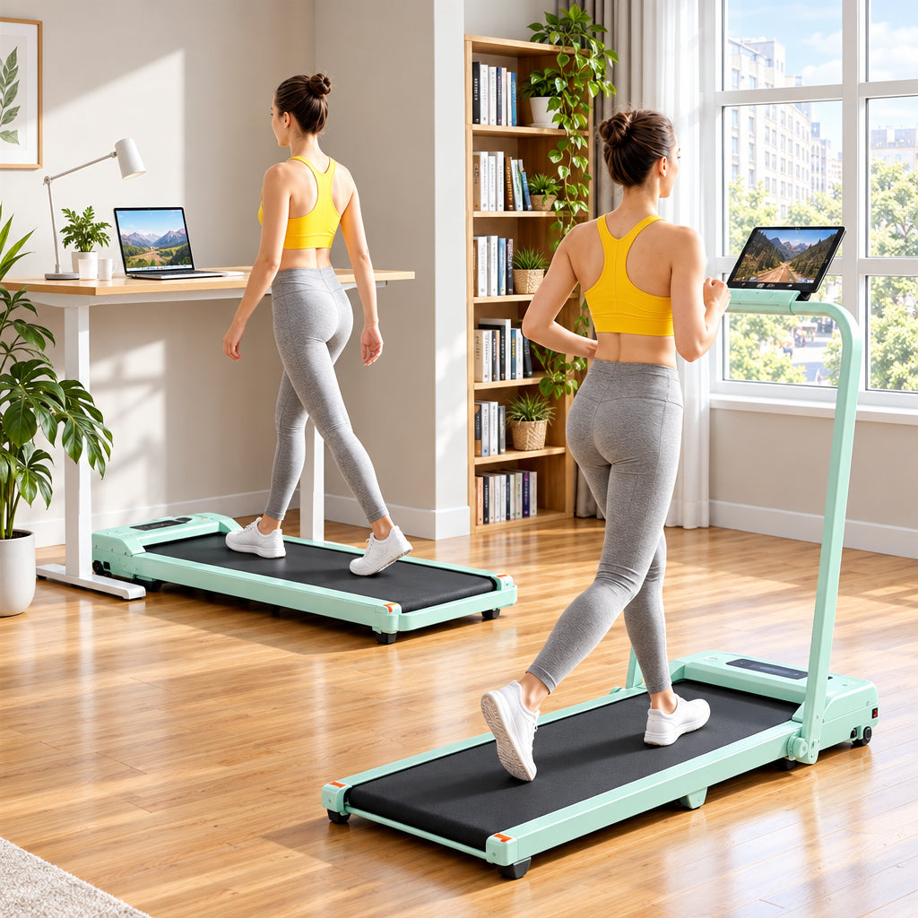 Everfit 3 in 1 Walking Pad Treadmill 12% Incline Foldable Under Desk Treadmills for Home 38cm Green