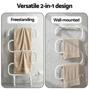 Devanti Heated Towel Rail Freestanding Wall Mounted S-Shape Electric Warmer Rack