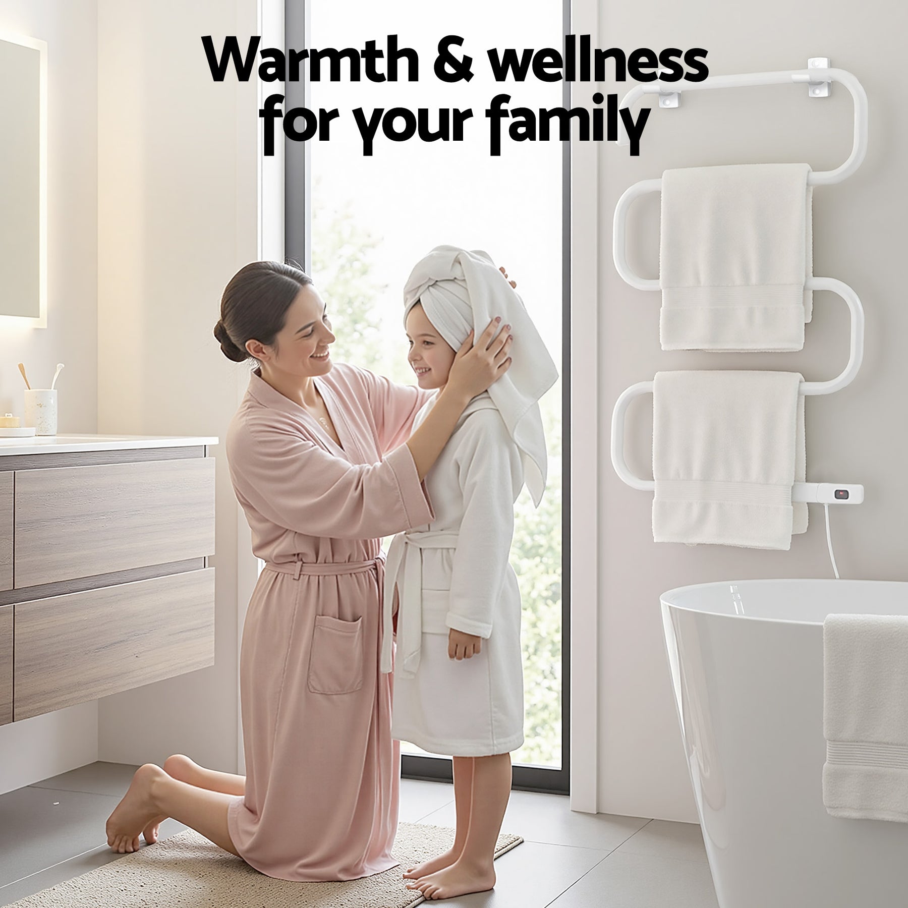 Devanti Heated Towel Rail Freestanding Wall Mounted S-Shape Electric Warmer Rack
