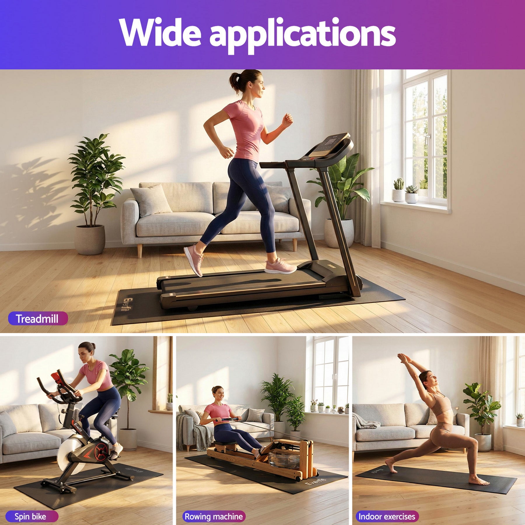 Everfit Exercise Equipment Mat Treadmill Floor Rug Home Gym Bike Fitness Yoga 2M