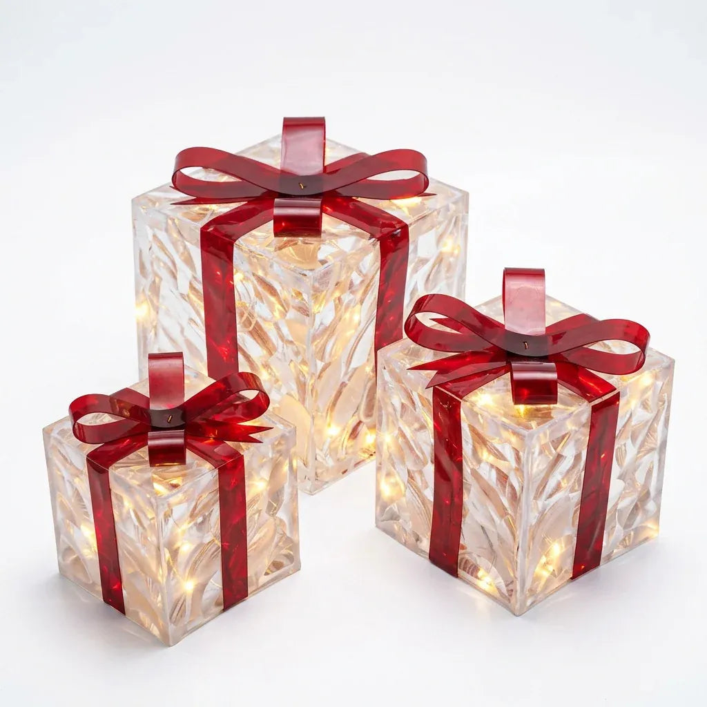 Trendbay 3pcs Christmas Gift Box Lights Transparent Decorative Boxes